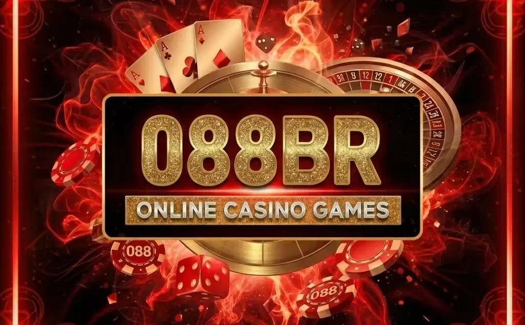 Enthusiastic Brazilian player using a smartphone with the 088BR interface, featuring golden accents and casino visuals